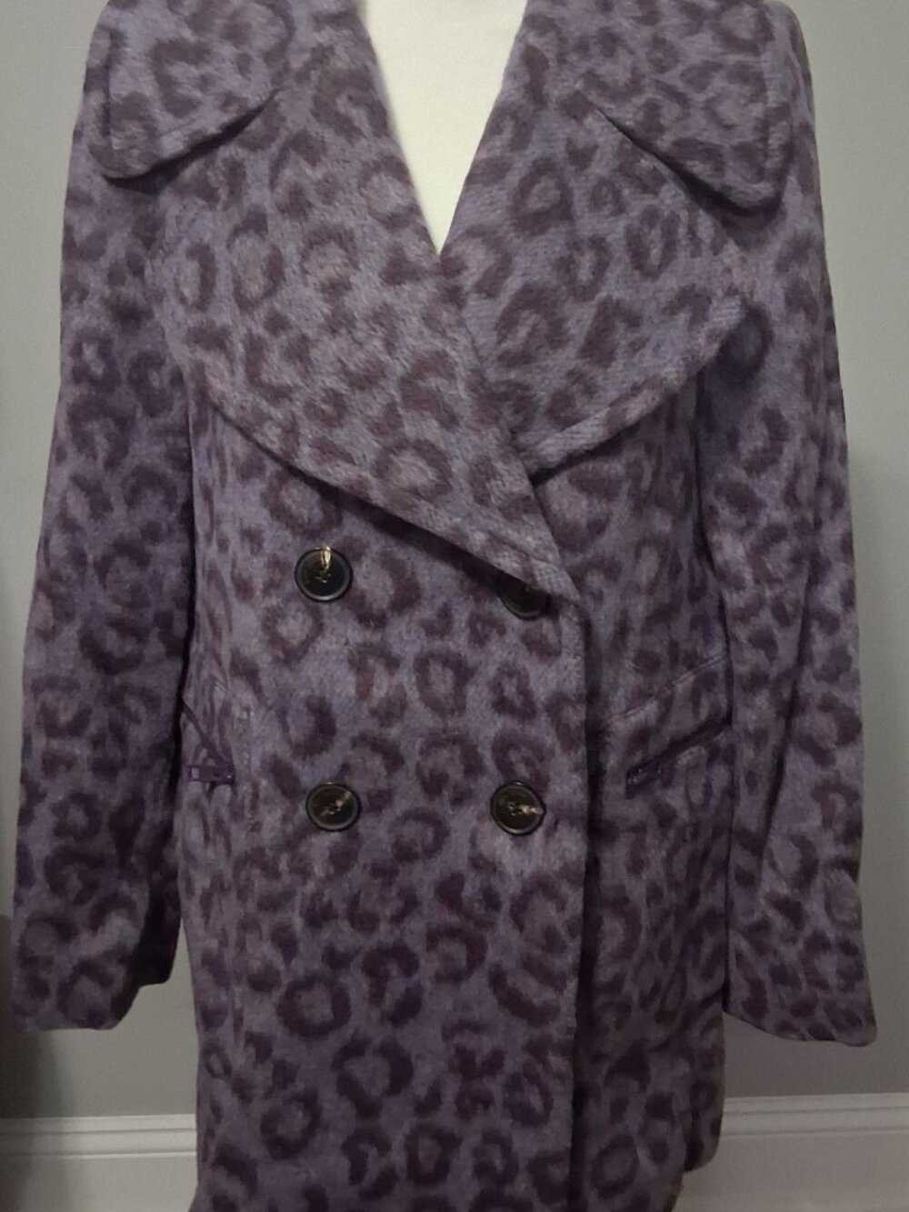 Kate Spade Purple Leopard-Print Double-Breasted Coat